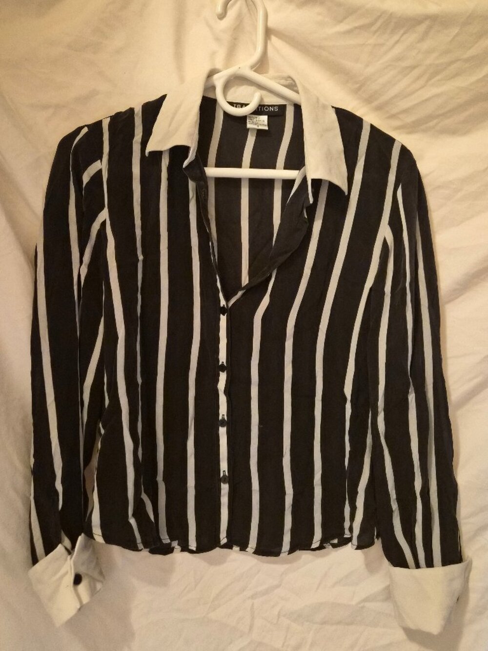 VTG 1990's Y2K Transitions 100% Silk Black White Women's Blouse Size 8 *AS IS*